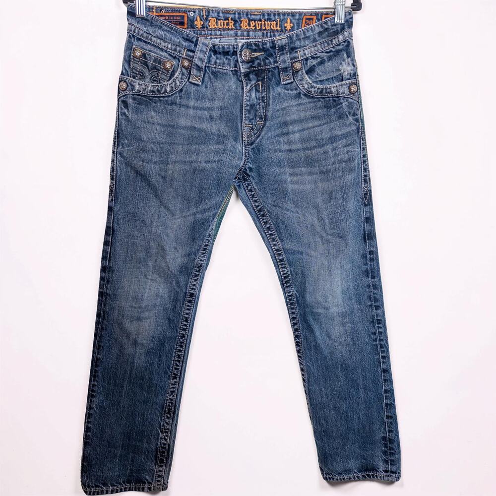 Rock Revival John Straight Jeans Fleur De Lis Embroidered Pocket Men’s 29x30